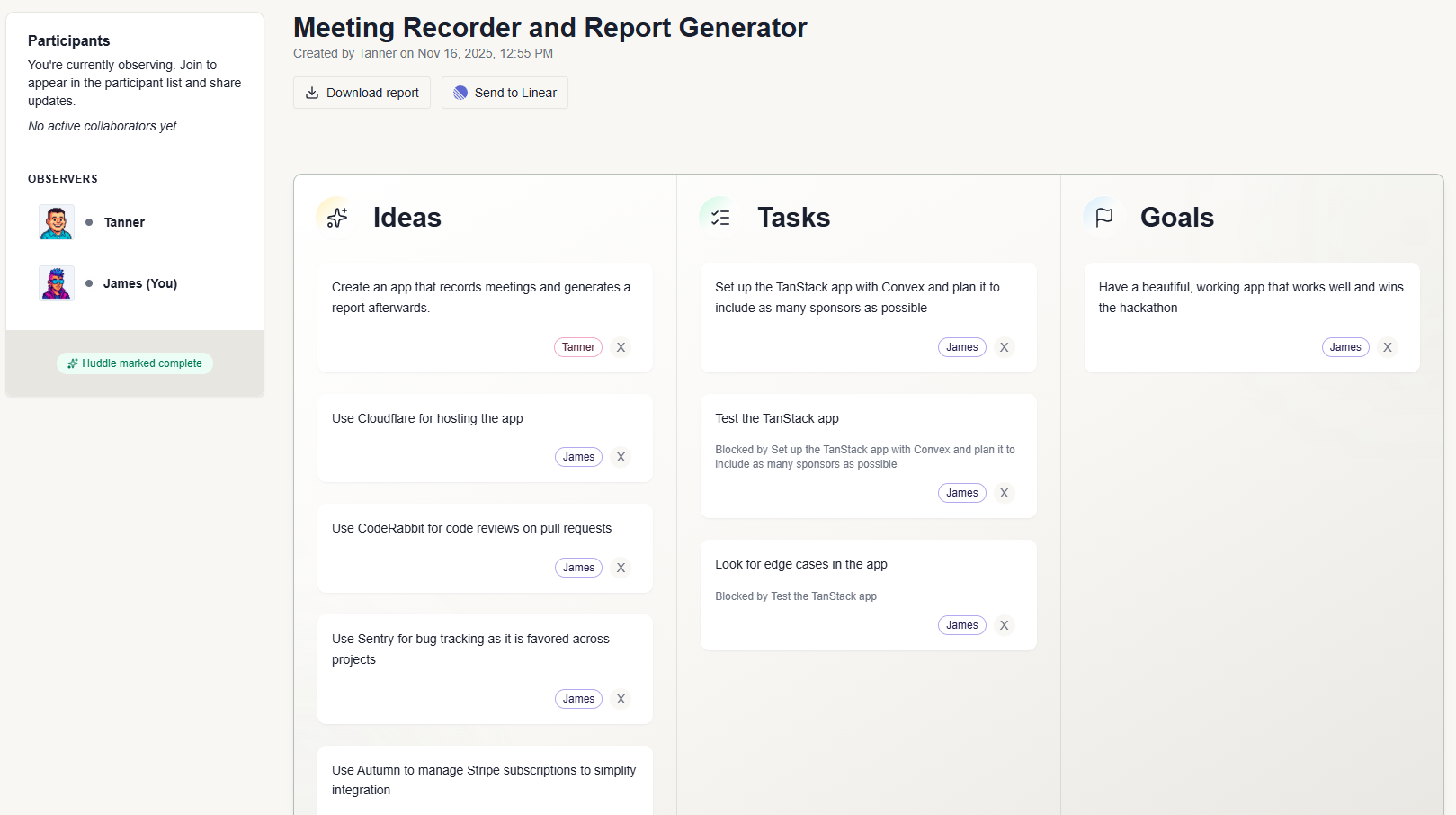 Team Huddle Live | Vibe Apps